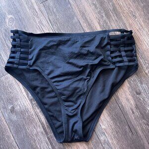 Black High-Waisted Bikini Bottoms - Strappy Side Detail - Stylish & Flattering